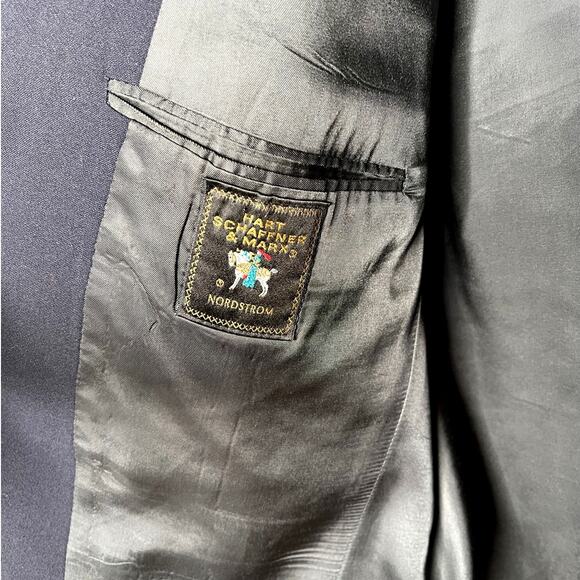 Hart Schaffner & Marx 44L 100% Wool Blazer Gold Buttons Jacket Long Navy Blue - Picture 3 of 9